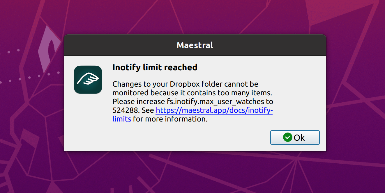 Inotify limit error message